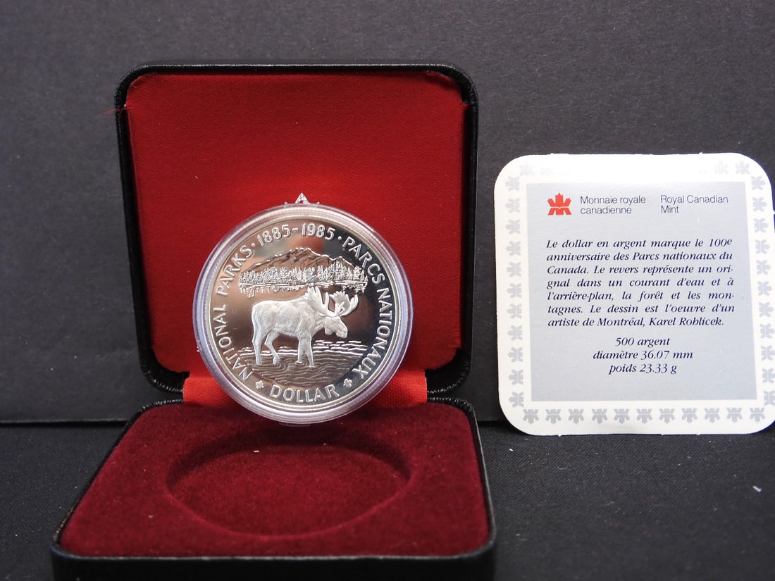 1985 Eliz. II Canada Silver Dollar Proof Coin - National Parks Moose - Brilliant UNC (1 of 4)