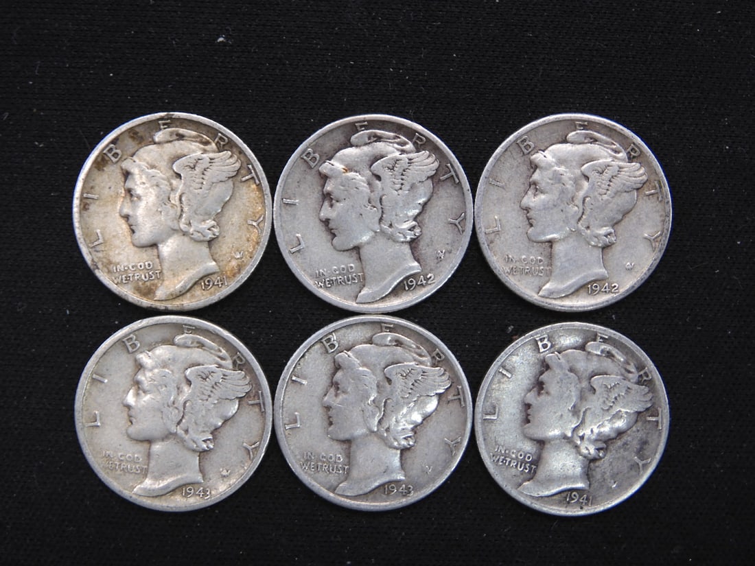 1941-P+D, 1942-P+D, 1943-P+D Mercury Dimes: 1941-P+D, 1942-P+D, 1943-P+D Mercury Dimes