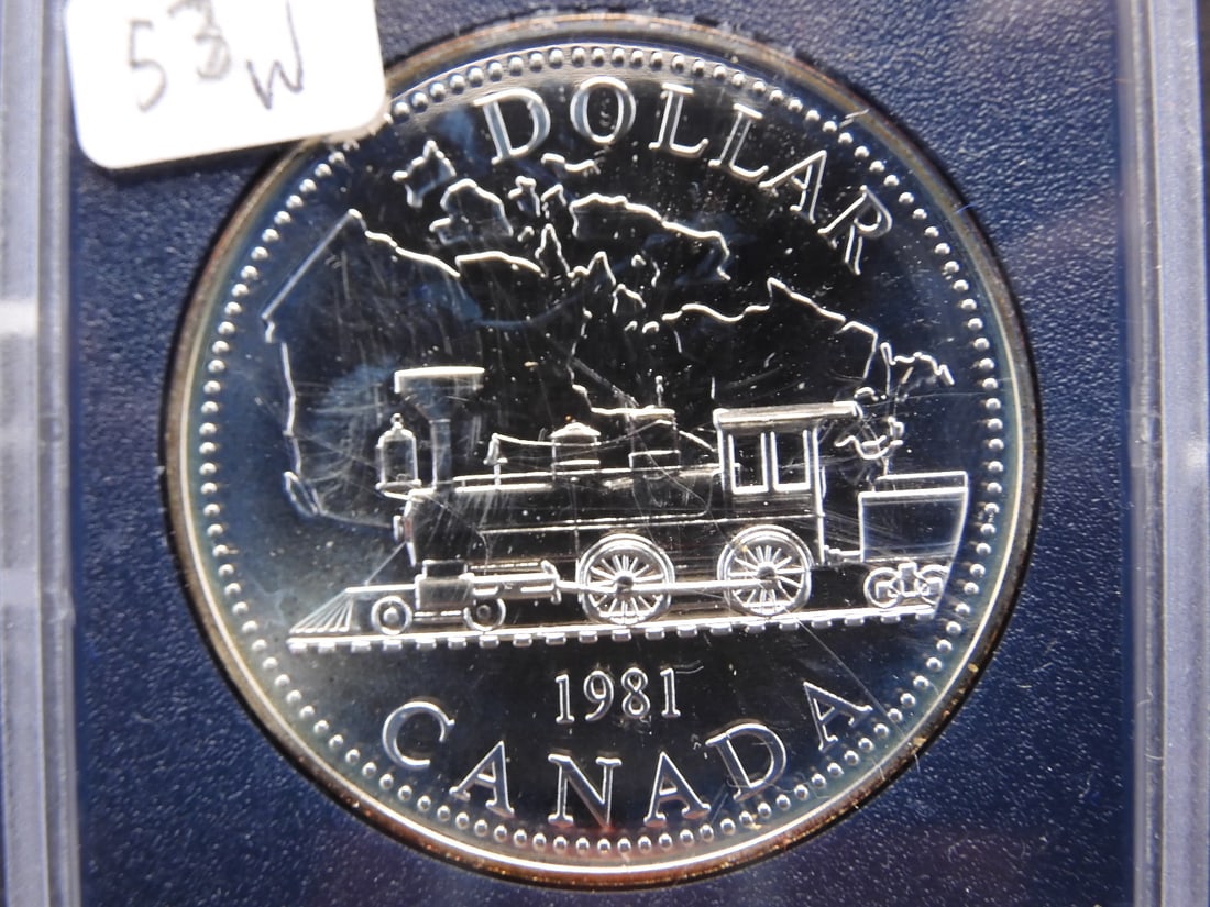 1981 Eliz. II Canada Silver Dollar Proof Coin - Railway Train - Brilliant UNC (no case) (1 of 3)