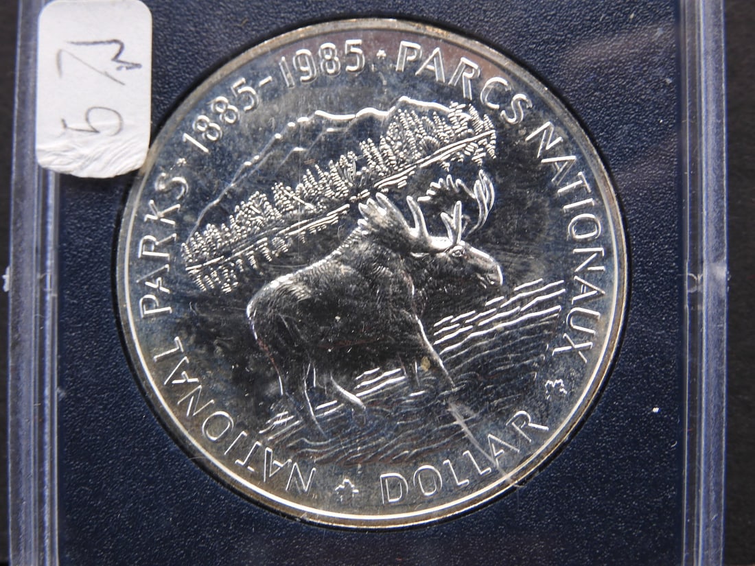 1985 Eliz. II Canada Silver Dollar Proof Coin - National Parks Moose - Brilliant UNC (No case) (1 of 2)