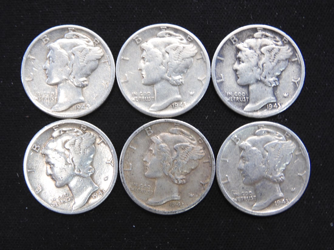 6- 1942/1943 Silver Mercury Dimes Various MM (1 of 2)