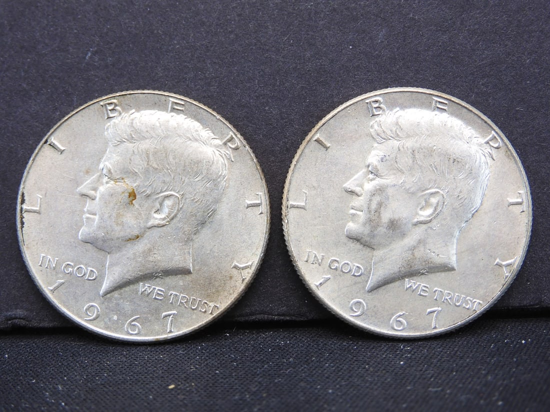 2 1967 40% Silver Kennedy Half Dollars: 2 1967 40% Silver Kennedy Half Dollars