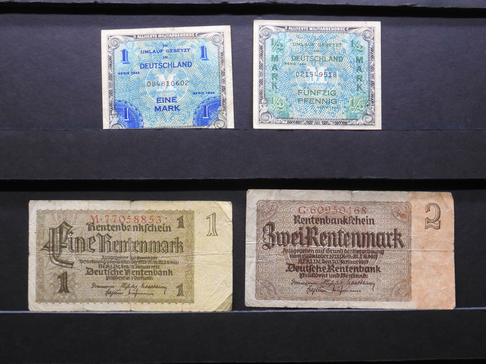 Four different German World War II notes, 1937 and 1944. (1 of 6)