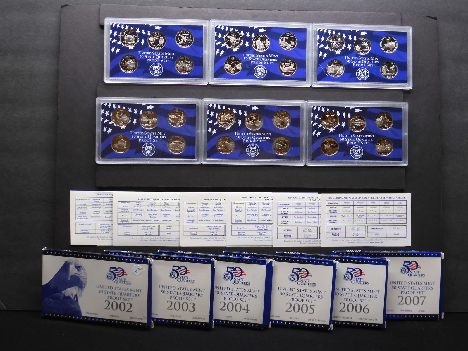 (6) US Quarters Proof Sets 2002-S, 03-S,04-S,05-S,06-S,07-S W/COA'S Original Gov. Package (1 of 9)