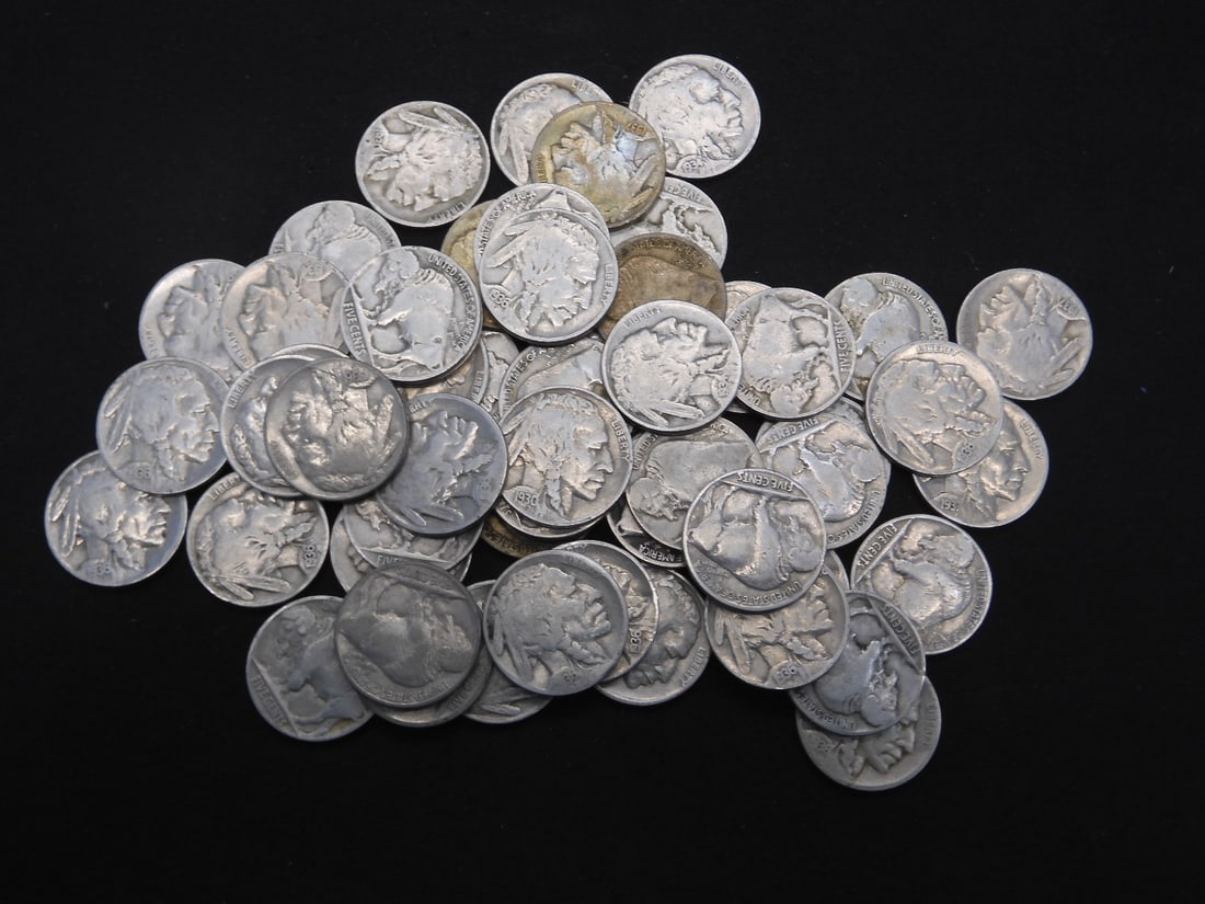 57 Buffalo nickels, and in the 1930's mostly full date (1 of 3)