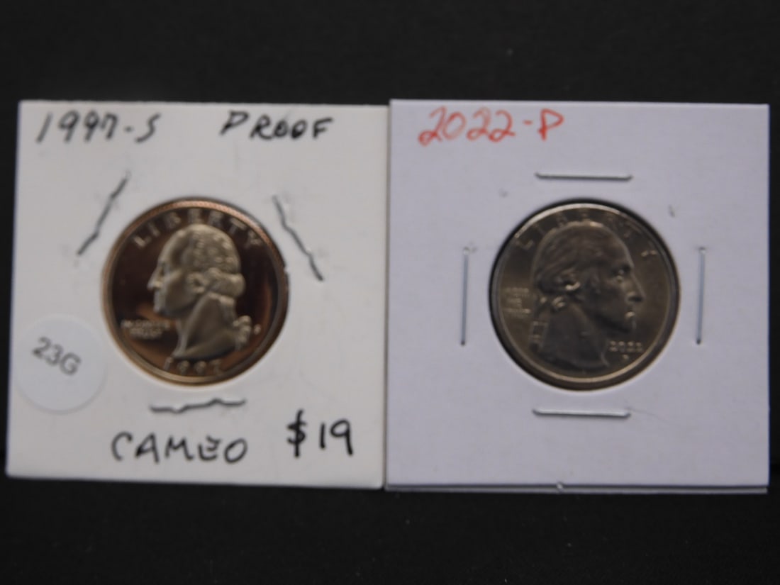1997-S PROOF Washington 25c., 2022-P Maya Angelou GEM BU 25c.: 1997-S PROOF Washington 25c., 2022-P Maya Angelou GEM BU 25c.