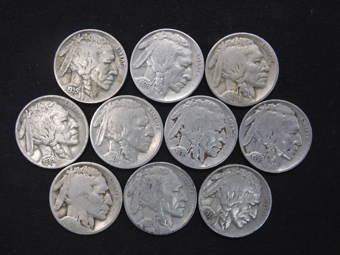 10 Mixed Date and Mixed MM Buffalo Nickels. Nice Mix (1 of 2)