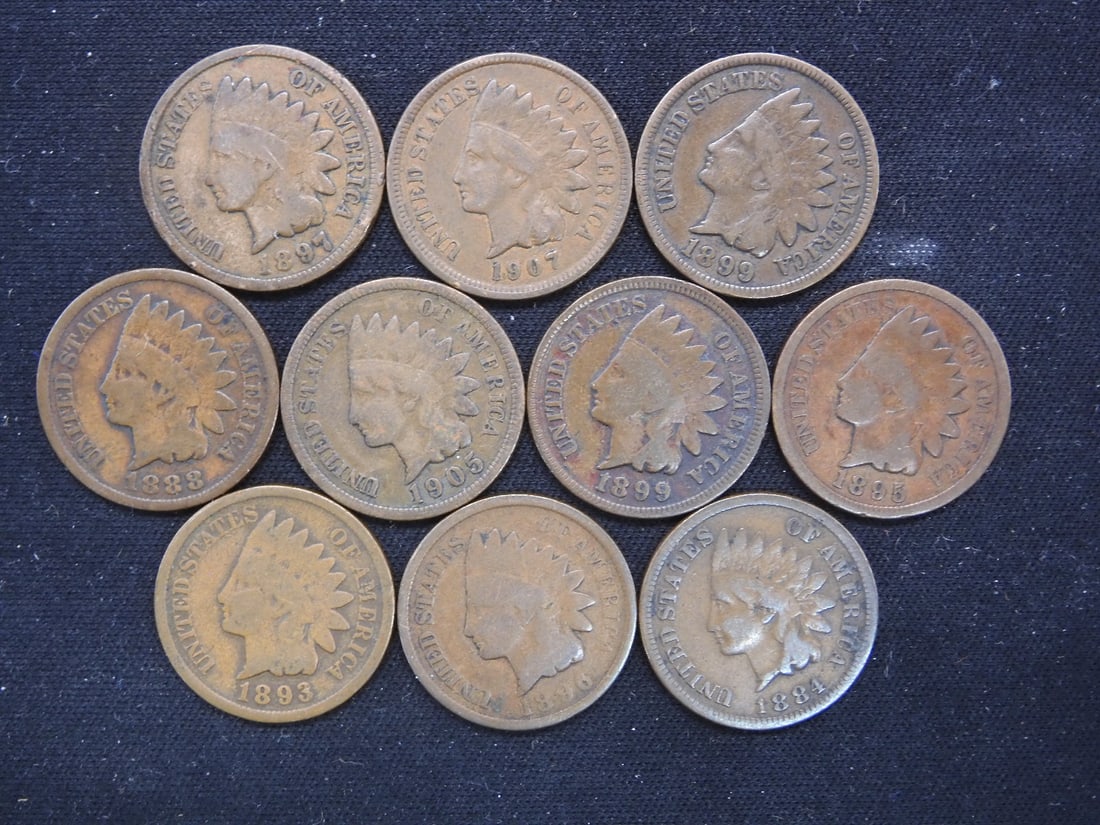 10 Mixed Date Indian Head Cents (1 of 2)