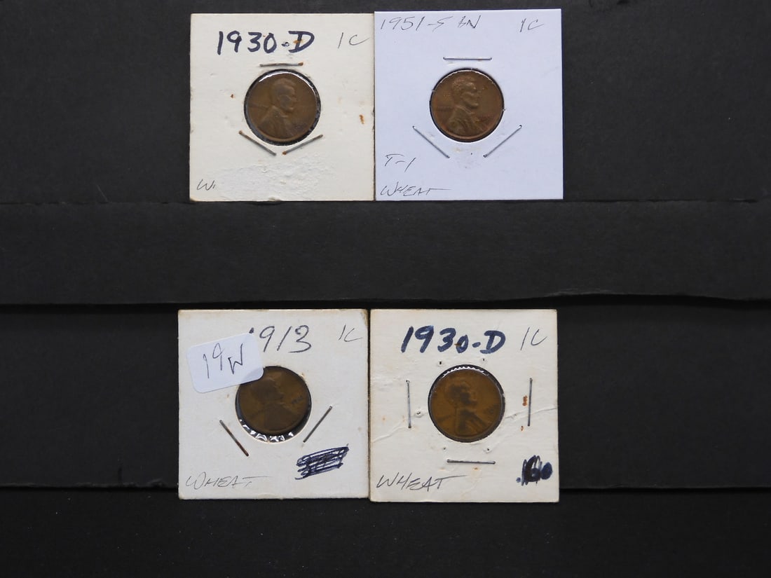 U.S.A. Wheat 1C 1913, 1930-D(x2), 1951-S (QTY = 4) (1 of 5)