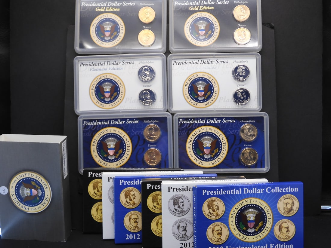 2012-P+D Arthur + Cleveland Dollars Platinum and Gold Uncirculated Sets: 2012-P+D Arthur + Cleveland Dollars Platinum and Gold Uncirculated Sets
