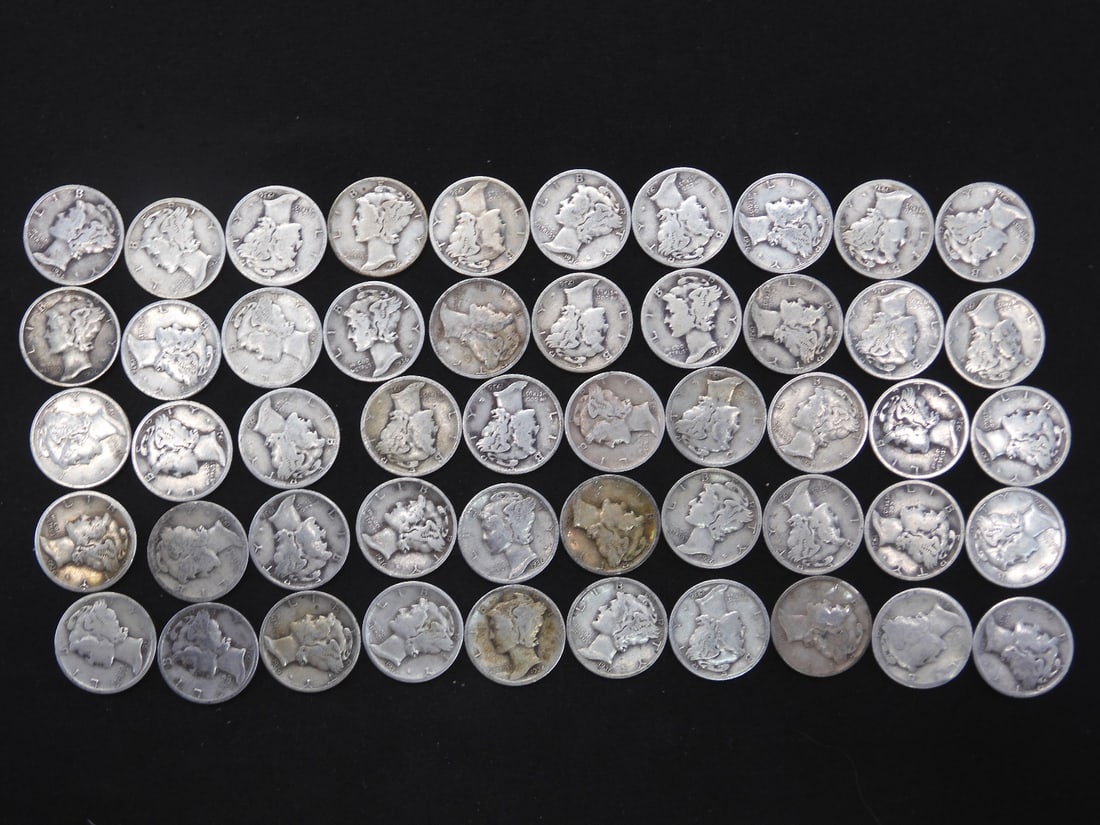 Roll of 50 1920's-1930's Silver Mercury Dimes (1 of 5)