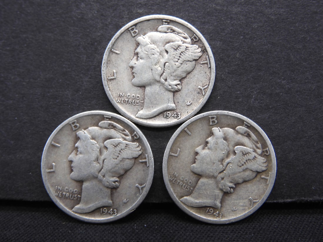 1943-P+D+S Mercury Dimes: 1943-P+D+S Mercury Dimes