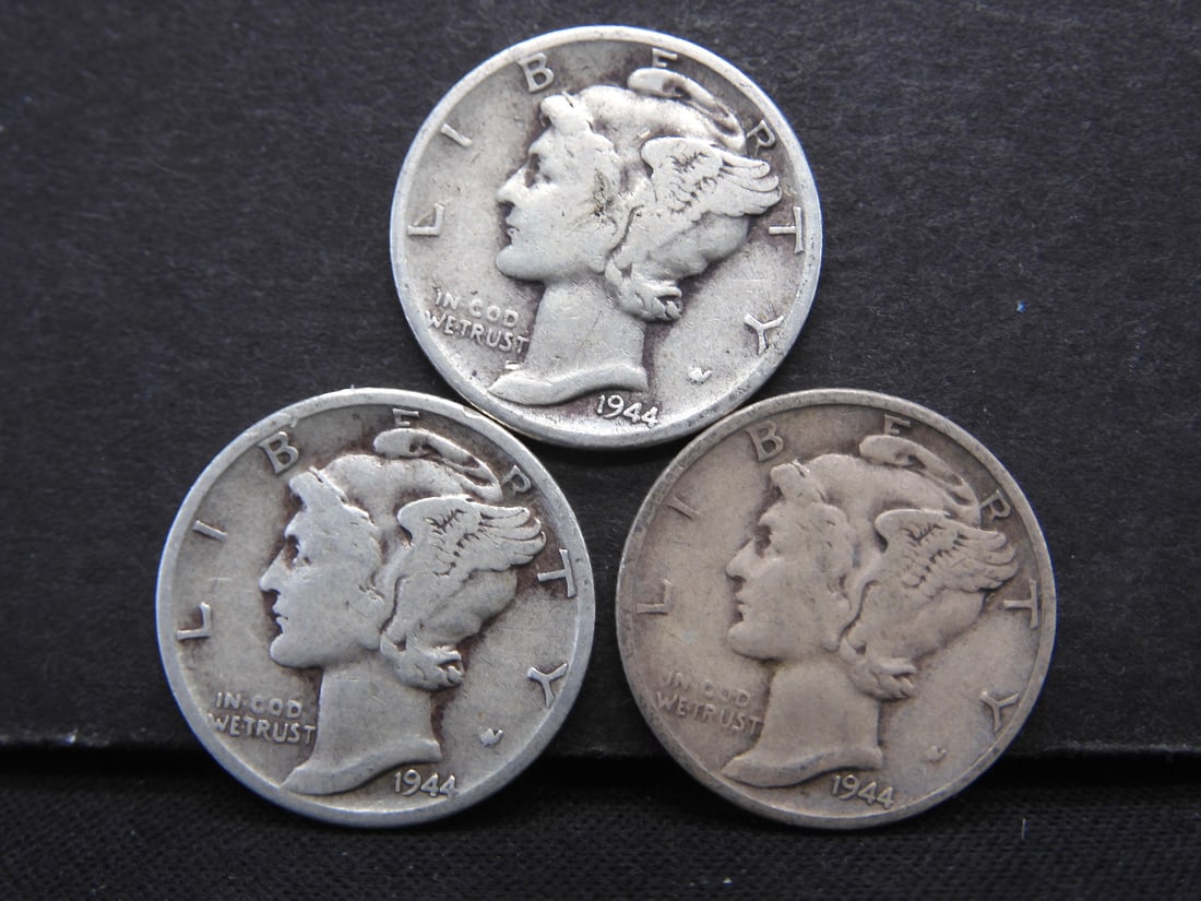 1944-P+D+S Mercury Dimes: 1944-P+D+S Mercury Dimes