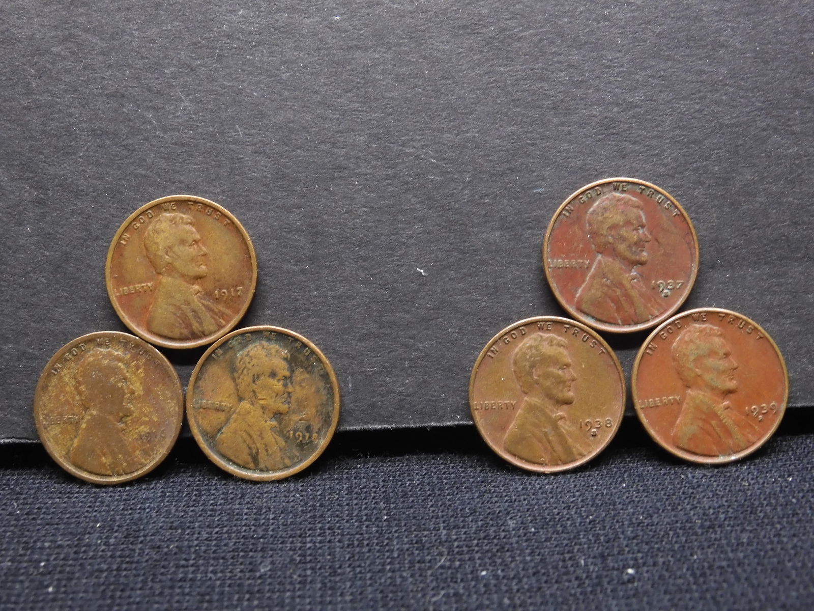 1916, 1917, 1918, 1937-S, 1938-S, & 1939-S Wheat Pennies (1 of 6)