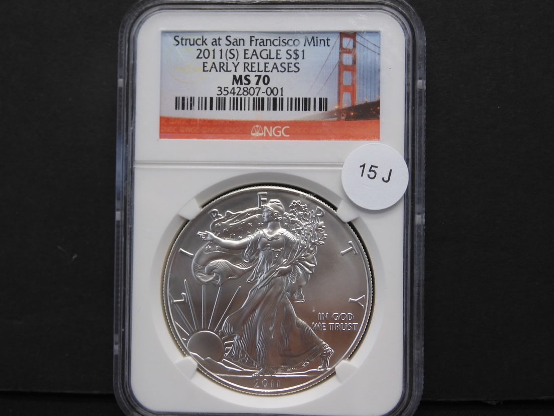 2011-(S) Gem Brilliant PERFECT Uncirculated Early Release Silver American Eagle Graded MS70 By NGC (1 of 3)