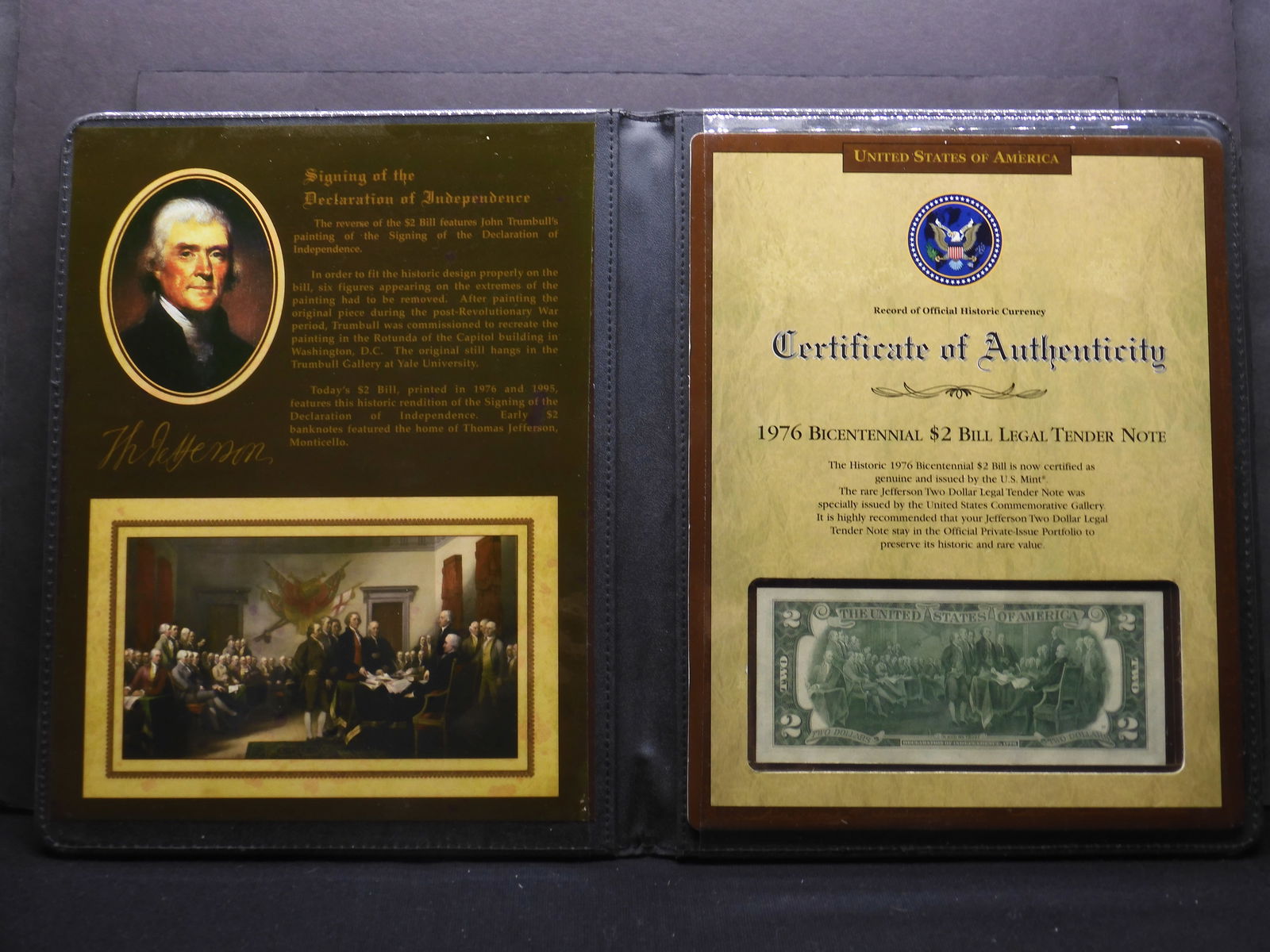 1976 Bicentennial $2 Banknote - packaged by United States Commemorative Gallery (1 of 5)