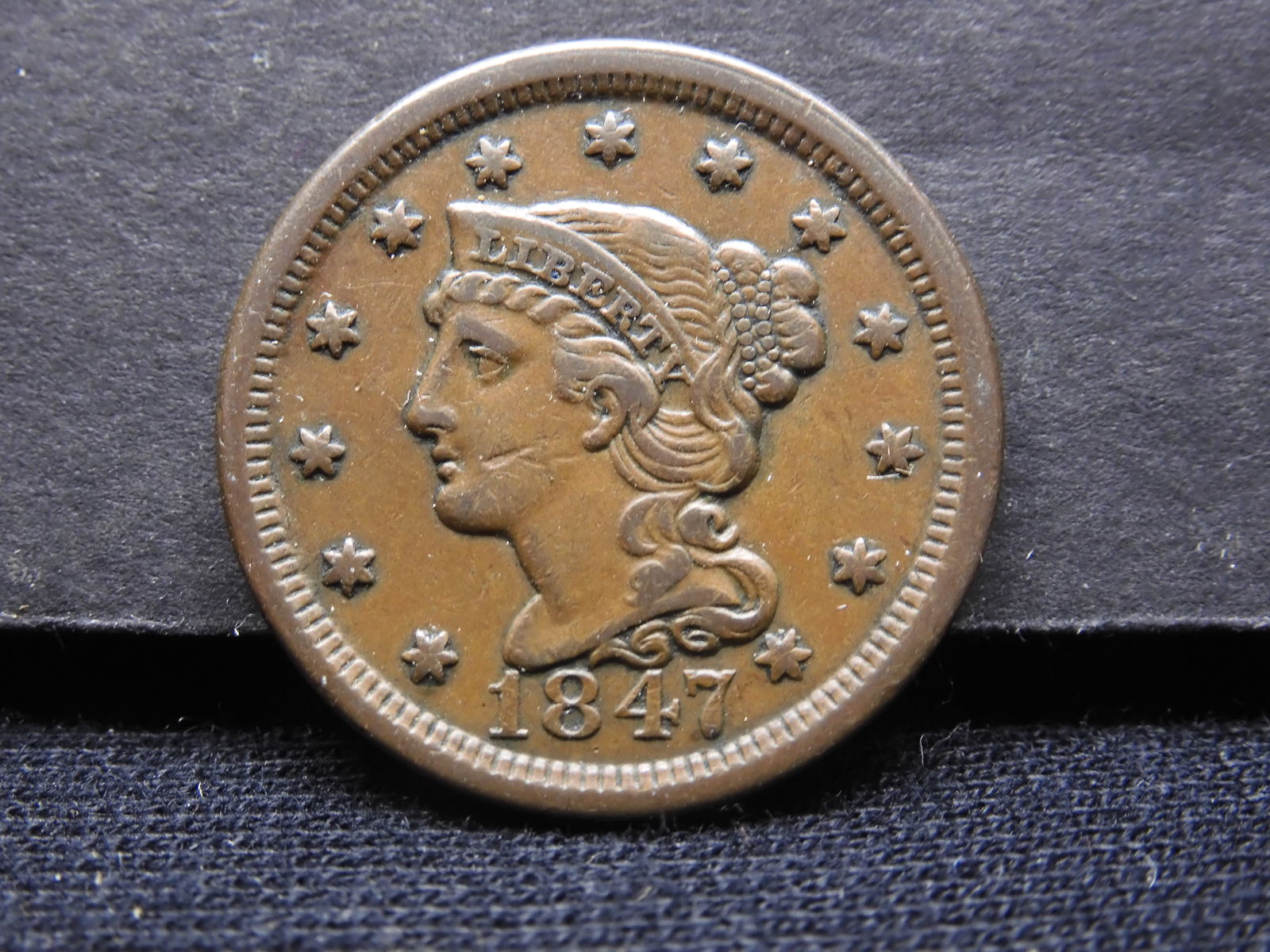 1847 Large Cent. Nice medium brown XF. Another super cent. (1 of 3)