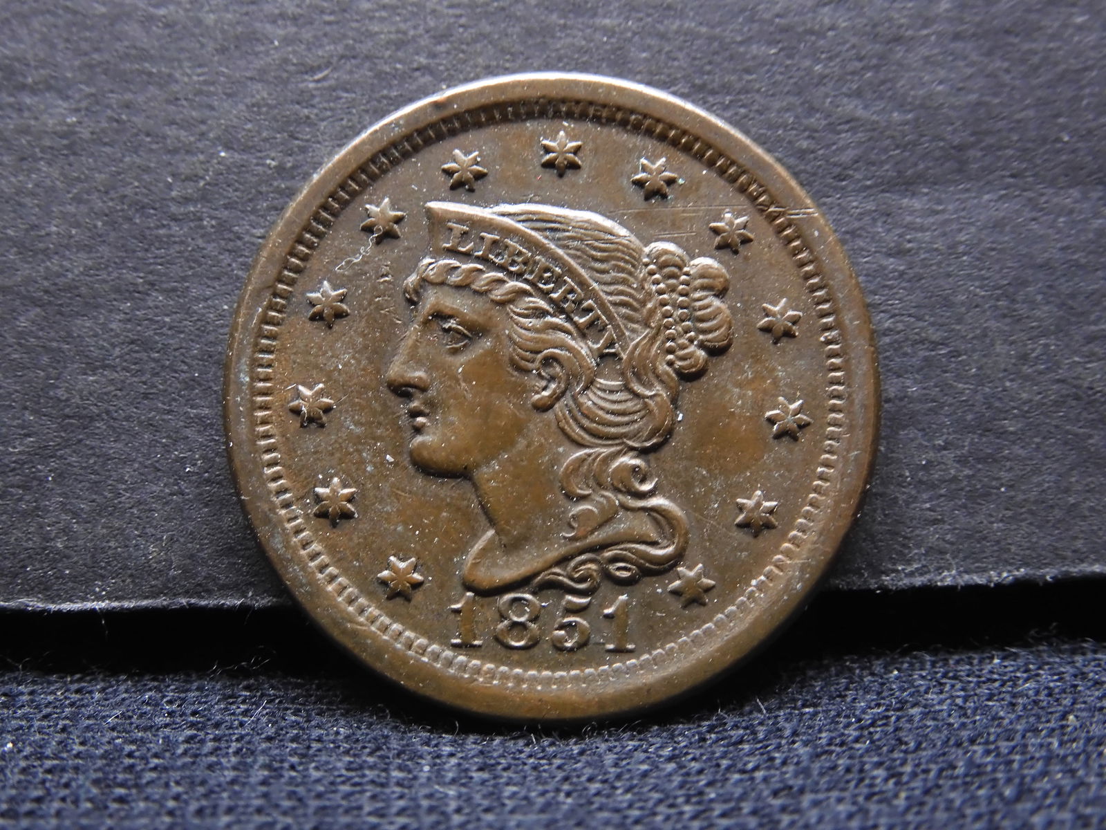 1851 Large Cent. Nice medium brown AU 50. Nice eye appeal. (1 of 3)