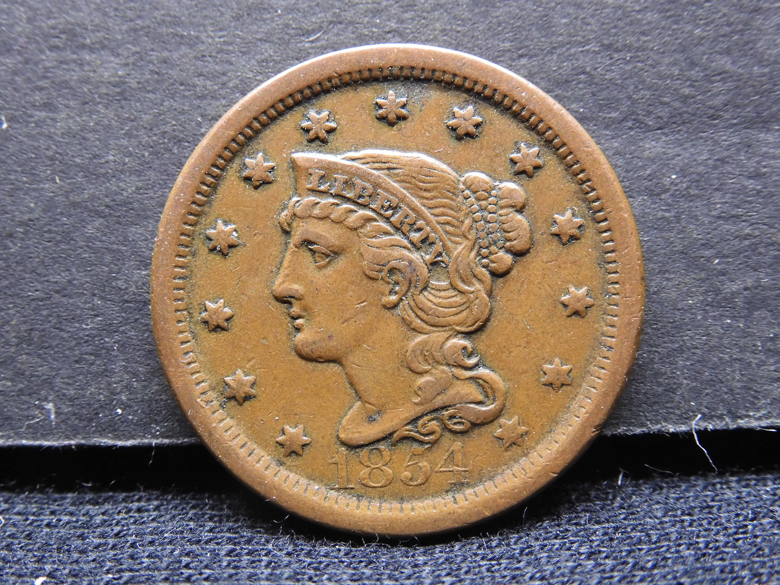 1854 Large Cent. Nice medium brown XF 45. Great coin. (1 of 3)