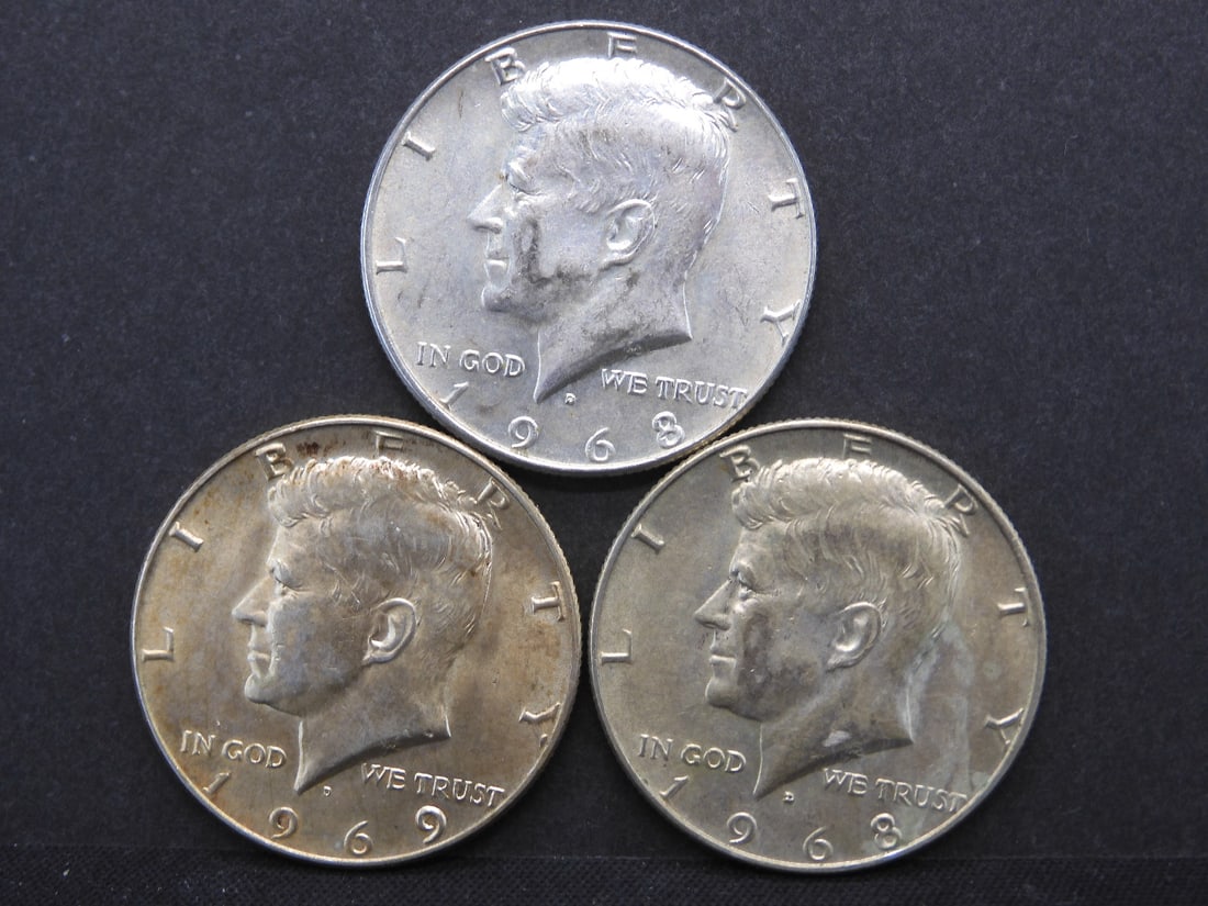 3 1969-D 40% Silver Kennedy Half Dollars (1 of 2)
