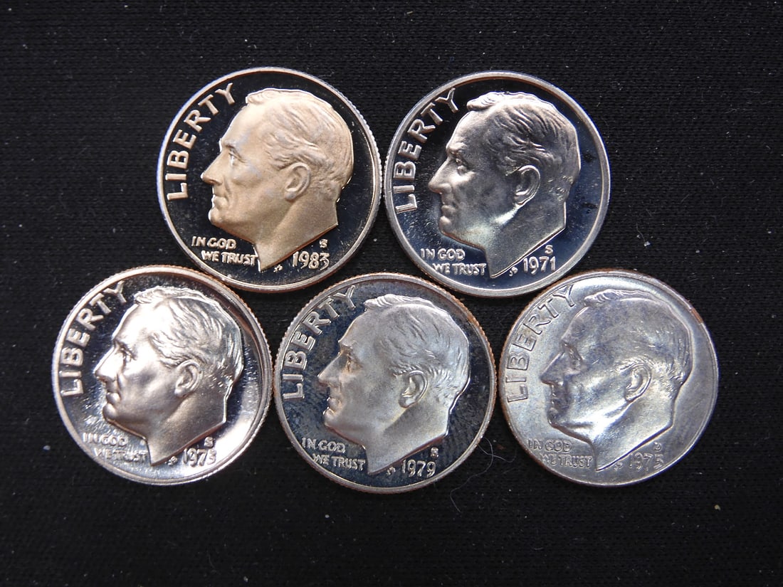 5 PROOF DCAM Roosevelt Dimes (1 of 2)