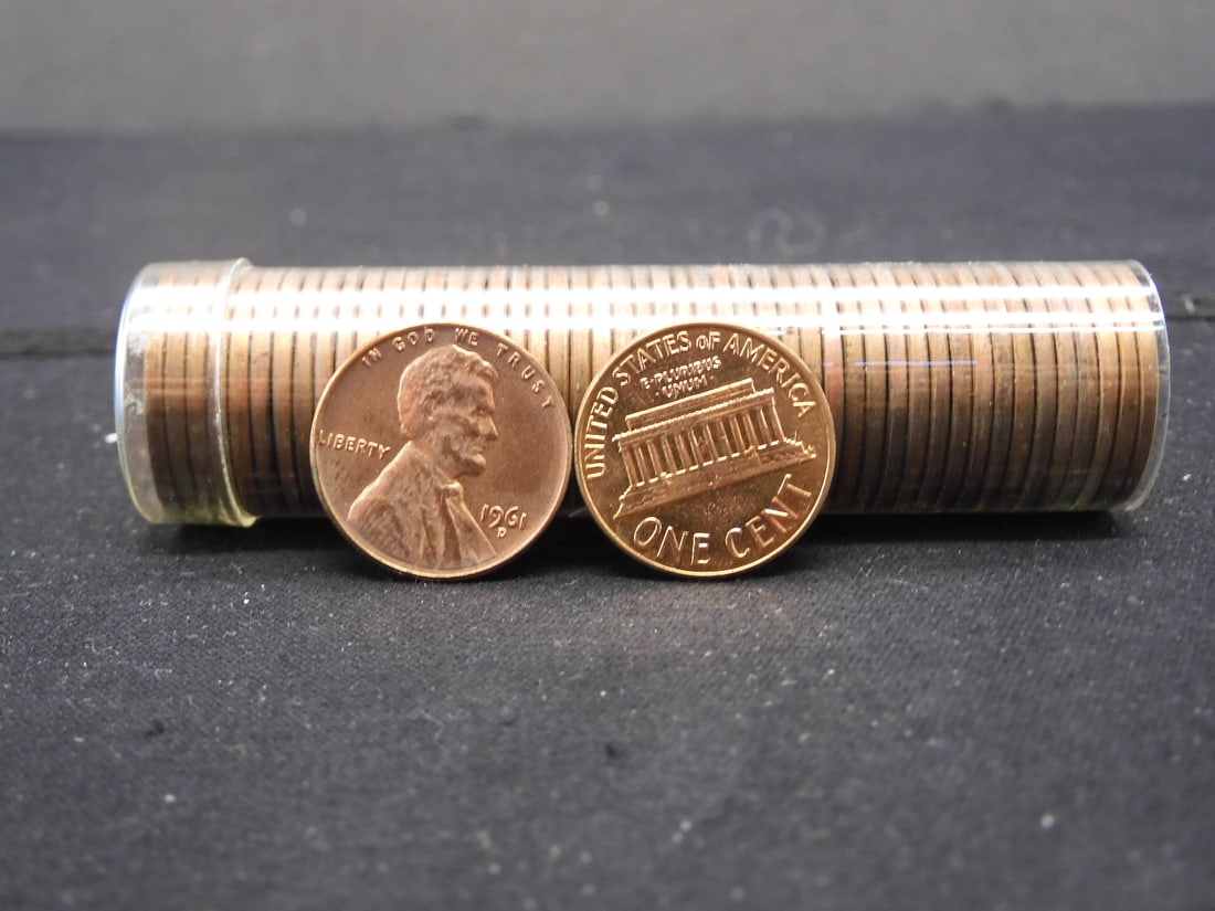 Roll 1961-D GEM BU RED Lincoln Copper Memorial Cents (1 of 2)