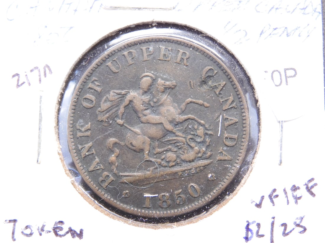 1850 Bank of Upper Canada 1/2 Penny Token (1 of 3)