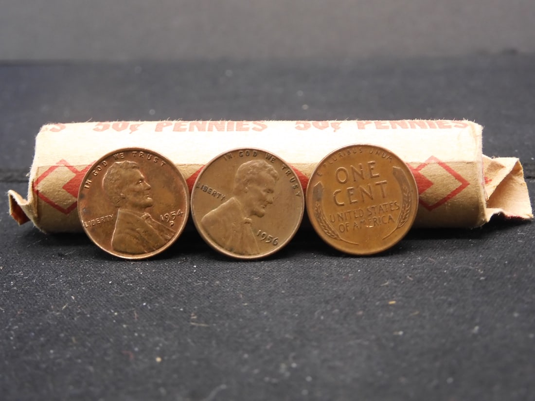 Roll of 1950's Lincoln Wheat Cents- Assorted Mint Marks (1 of 2)