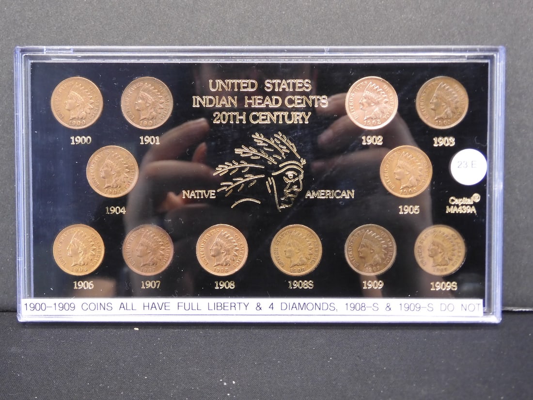 Set of Indian Head Cents,1900-1909, All Have Full Liberty & 4 Diamonds, 08 & 09 S-Do Not (1 of 5)