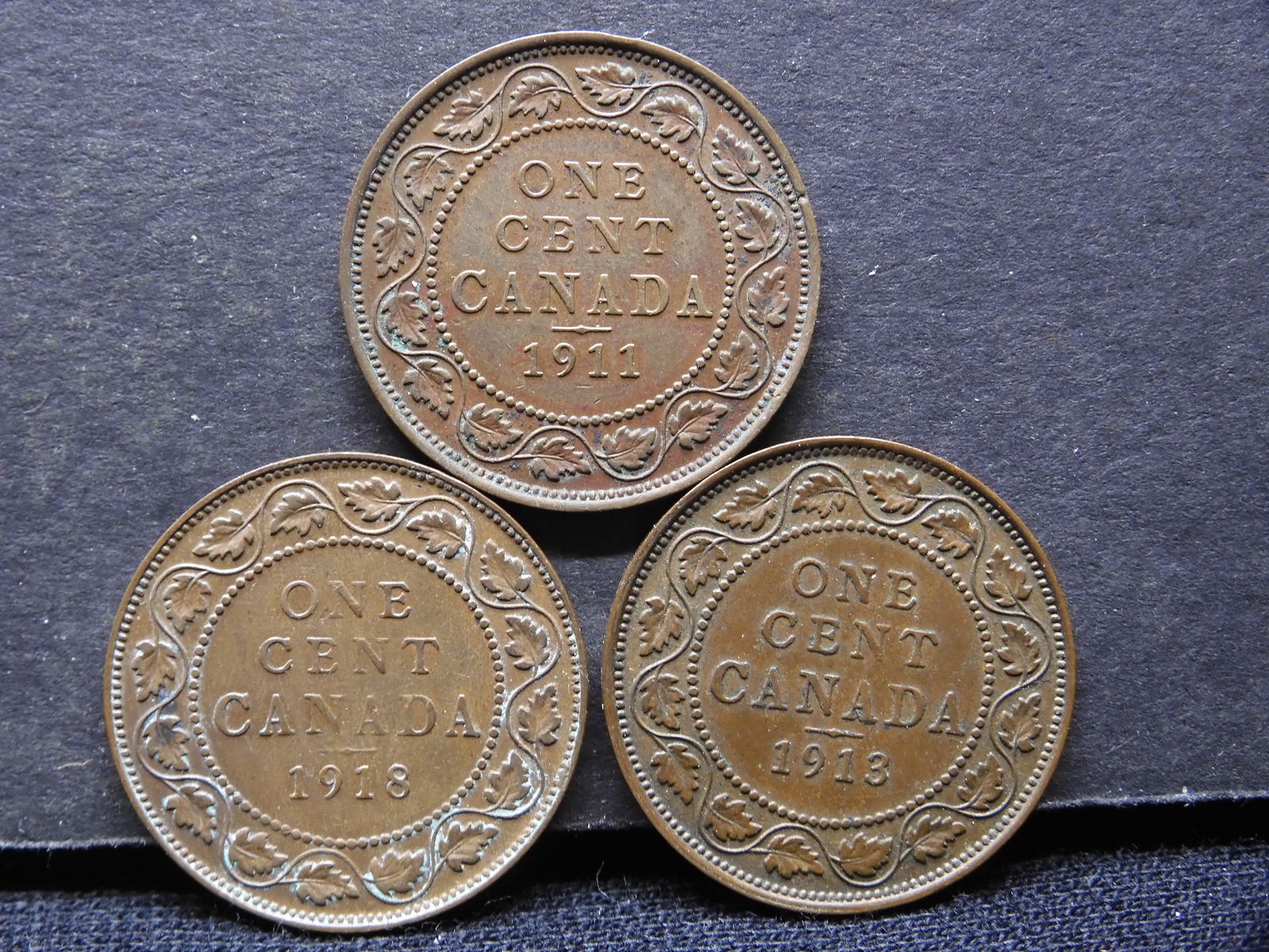 3 Canada Large Cents: 1911, 13, and 18. 18 XF, the others AU. (1 of 3)