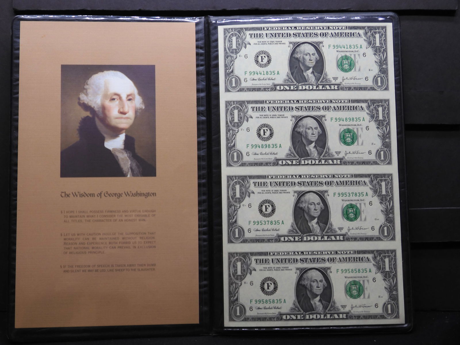 Uncut Sheet of Four 2003-A $1 - World Reserve Monetary Exchange (1 of 8)