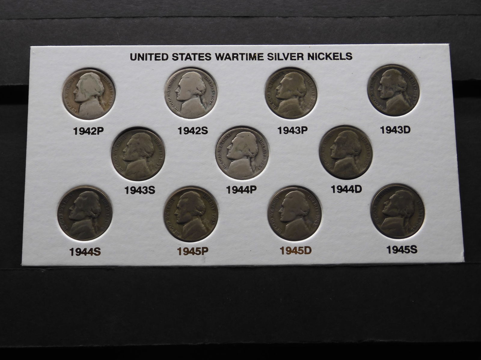 1942-1945 Jefferson War Nickels. 35% Silver Includes all 11 w/Keys: 1942-1945 Jefferson War Nickels. 35% Silver Includes all 11 w/Keys