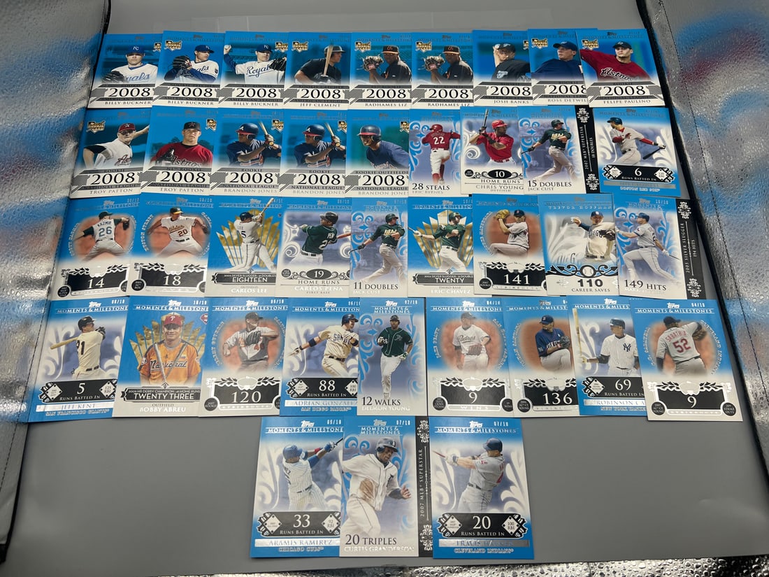 Lot of (35+) 2008 Topps Moments & Milestones Baseball Blue Parallel - All Cards #/10: Lot of (35+) 2008 Topps Moments & Milestones Baseball Blue Parallel - All Cards #/10