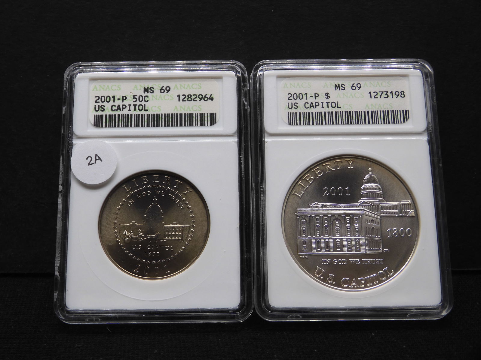 2001-P U.S. Capitol Half Dollar + 2001-P U.S. Capitol Silver Dollar- Both ANACS Graded MS69 (1 of 8)