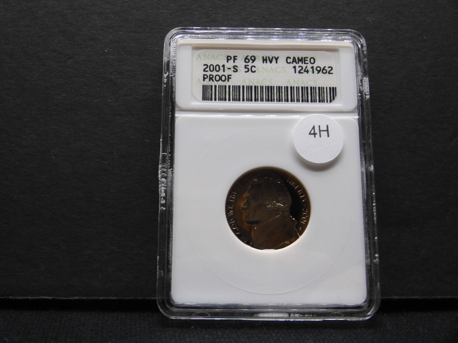 2001-S Proof Jefferson Nickel ANACS Graded PF69 Heavy Cameo: 2001-S Proof Jefferson Nickel ANACS Graded PF69 Heavy Cameo