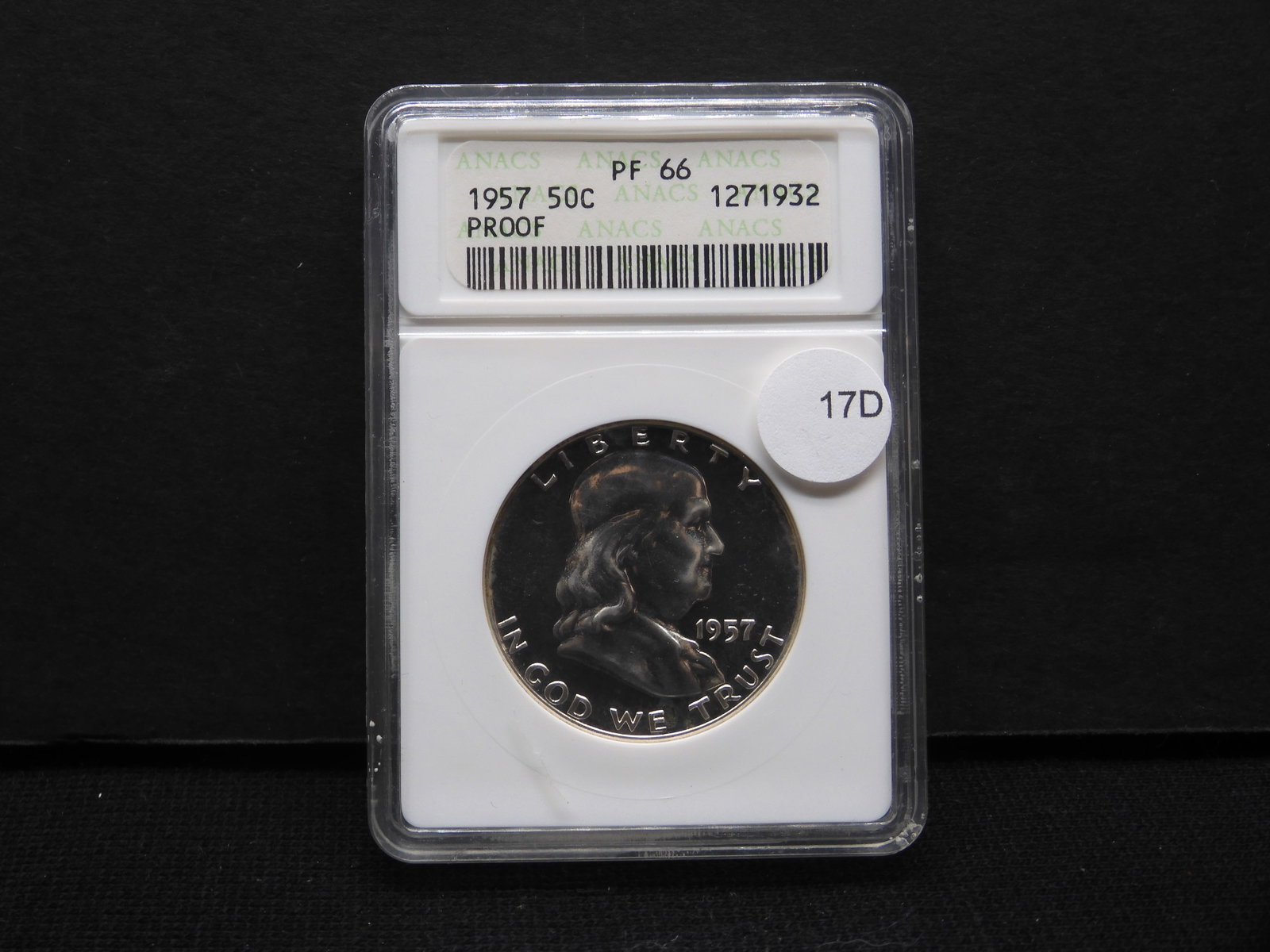1957 Proof Franklin Half Dollar ANACS Graded PF66: 1957 Proof Franklin Half Dollar ANACS Graded PF66