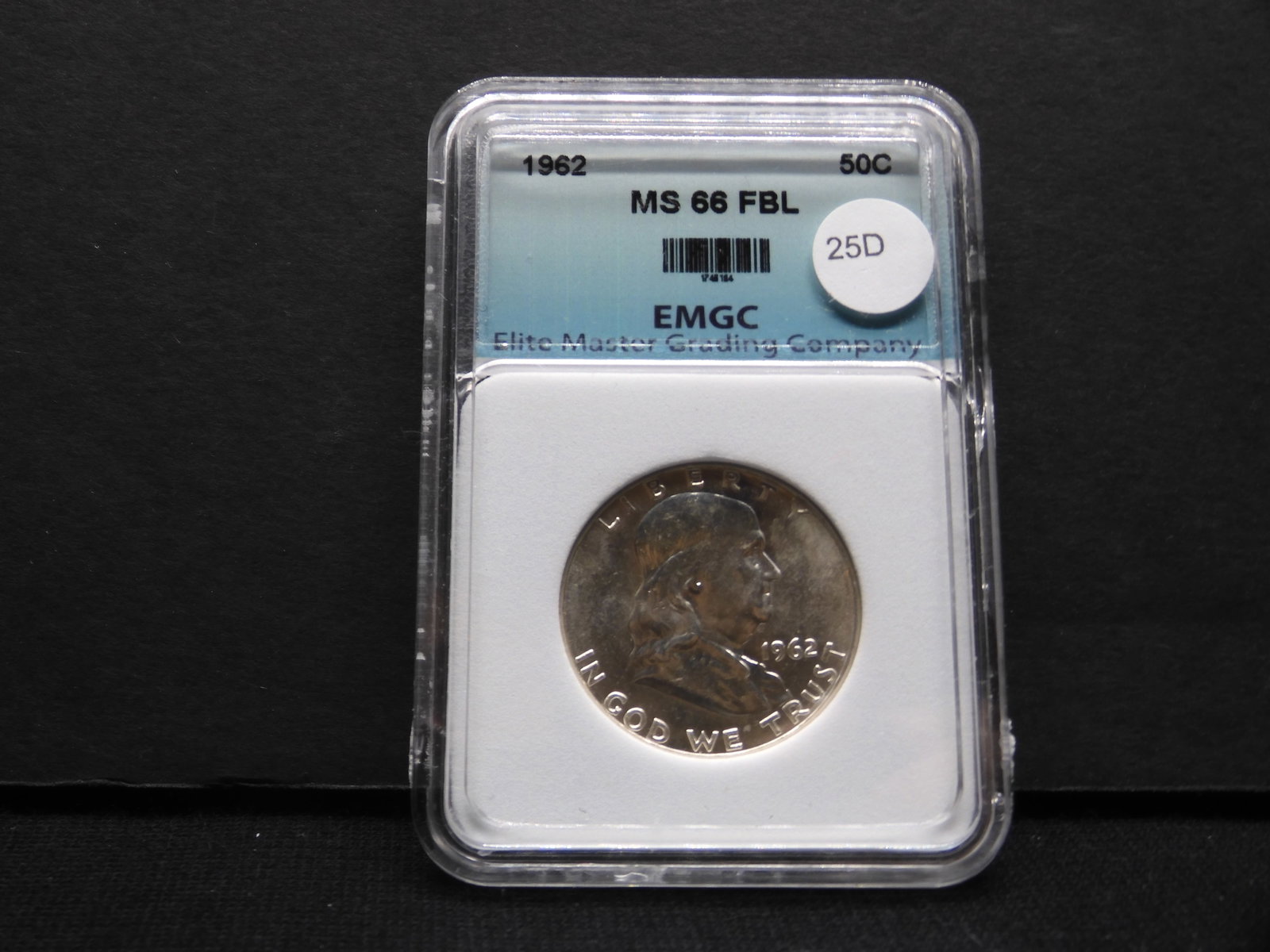 1962 Franklin Half Dollar EMGC Slabbed MS66 FBL: 1962 Franklin Half Dollar EMGC Slabbed MS66 FBL