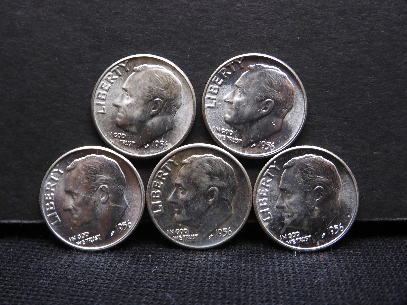 5 1956 Uncirculated 90% Silver Roosevelt Dimes (1 of 2)