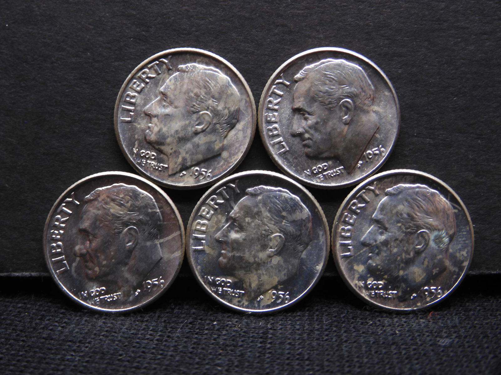 5 1956-D Uncirculated 90% Silver Roosevelt Dimes (1 of 2)