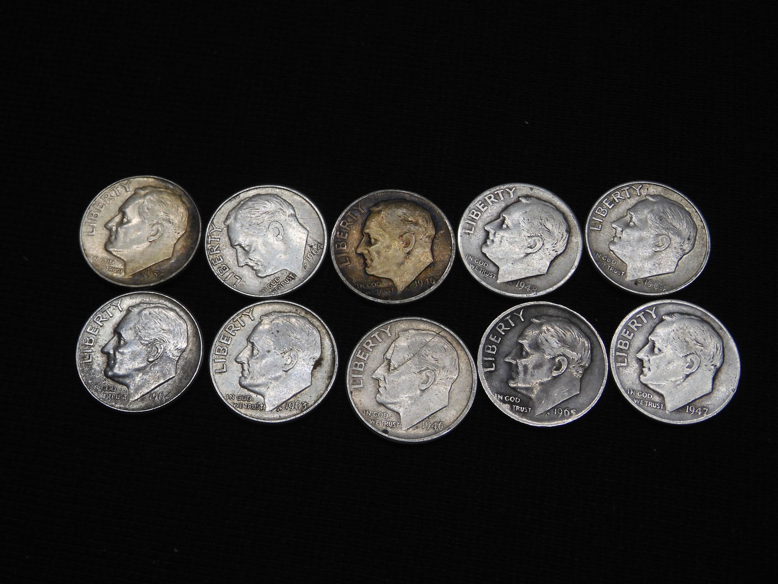 10 Assorted 90% Silver Roosevelt Dimes (1 of 4)