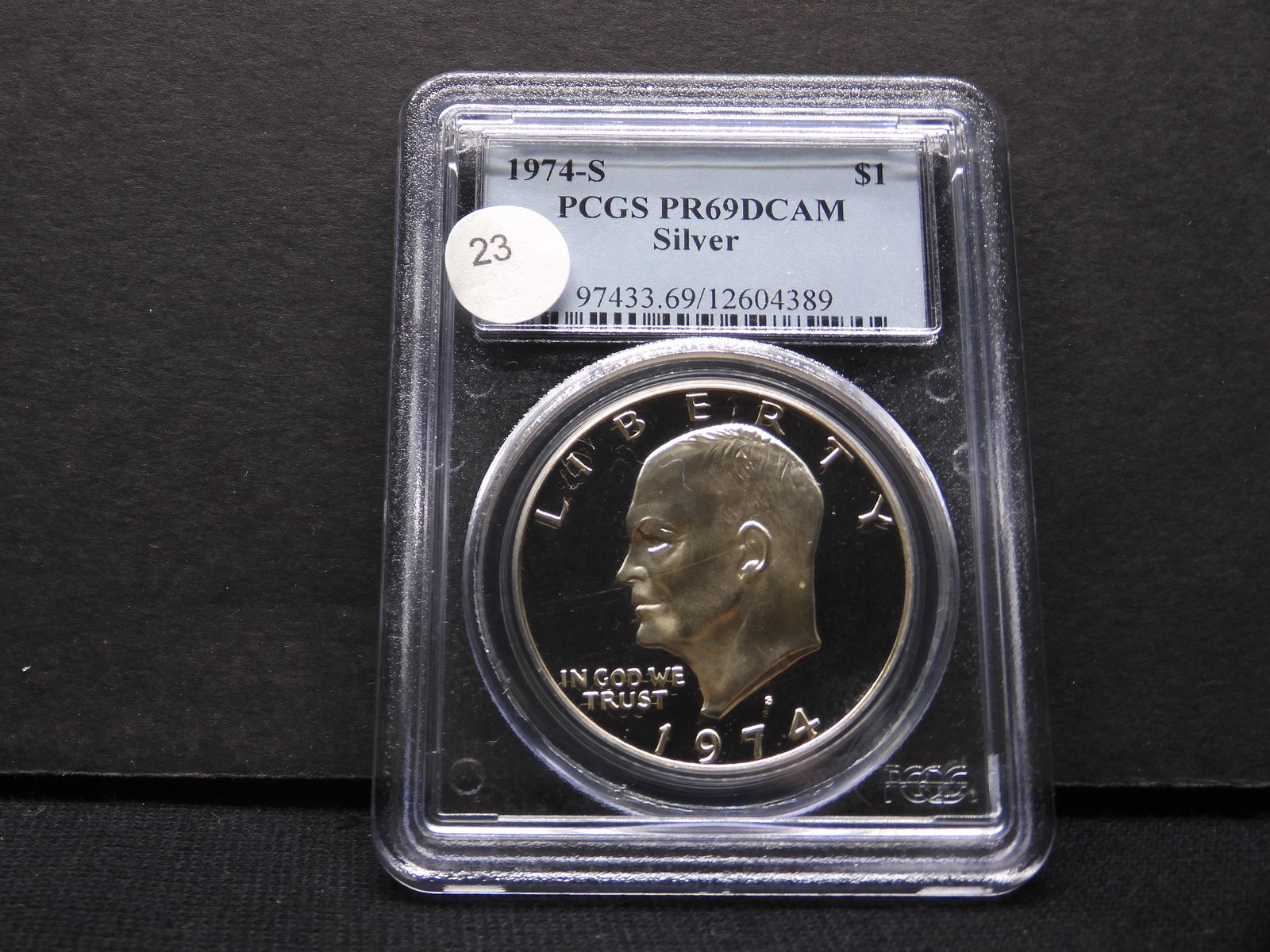 1974-S silver Ike Dollar. Slabbed by PCGS, number one grader, as PR69 Deep Cameo. (1 of 4)