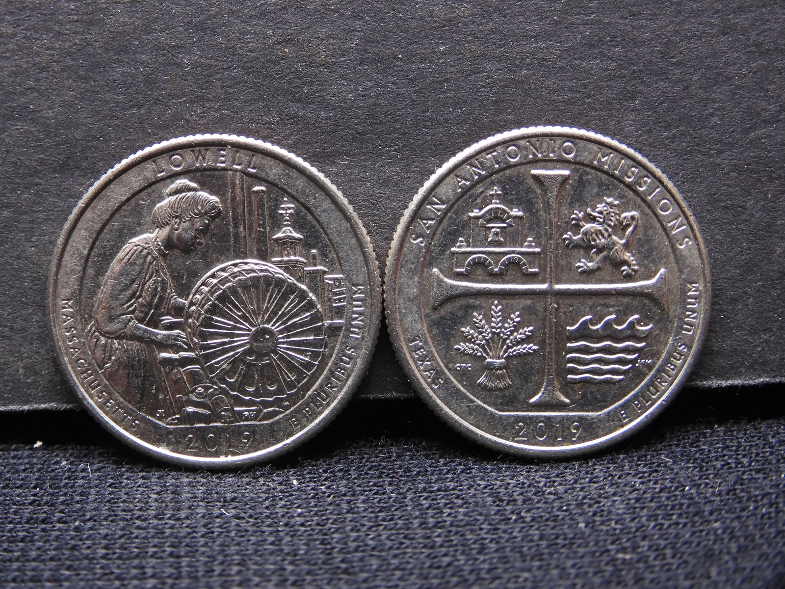 Two 2019 W Washington Quarters: Lowell and Mission. Uncirculated. (1 of 3)