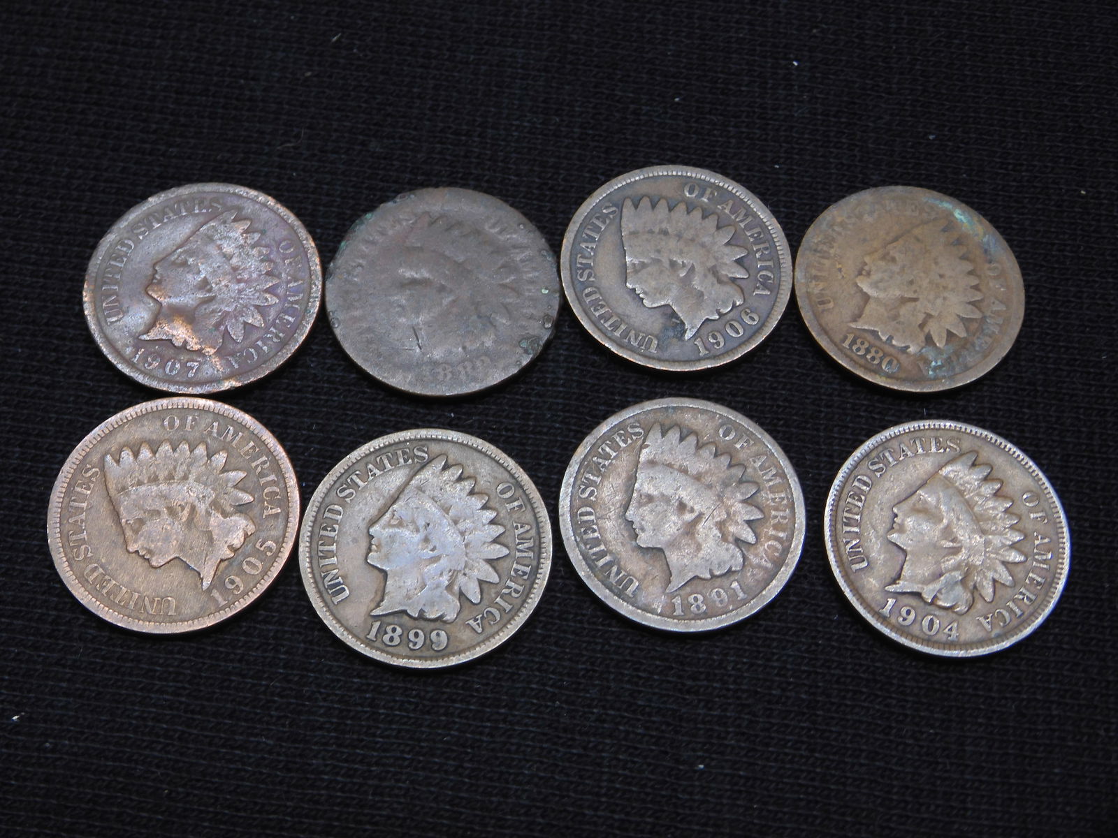 1880,83, 91, 99, 1904, 05, 06, 07 Indian Head Pennies (8 Coins) (1 of 4)