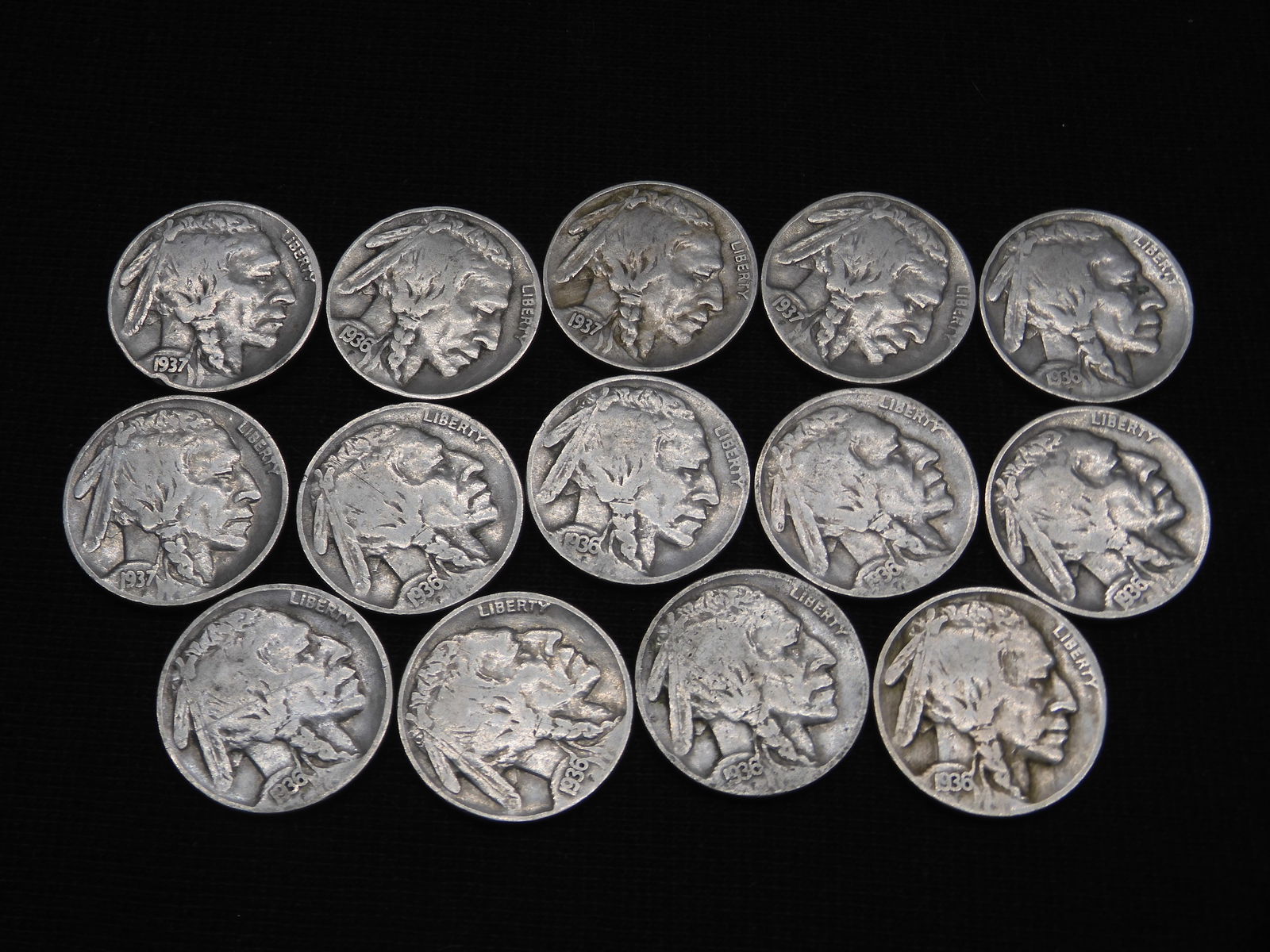Lot of (10) 1936 & (4) 1937 Buffalo Nickels, 14 in Total (1 of 5)
