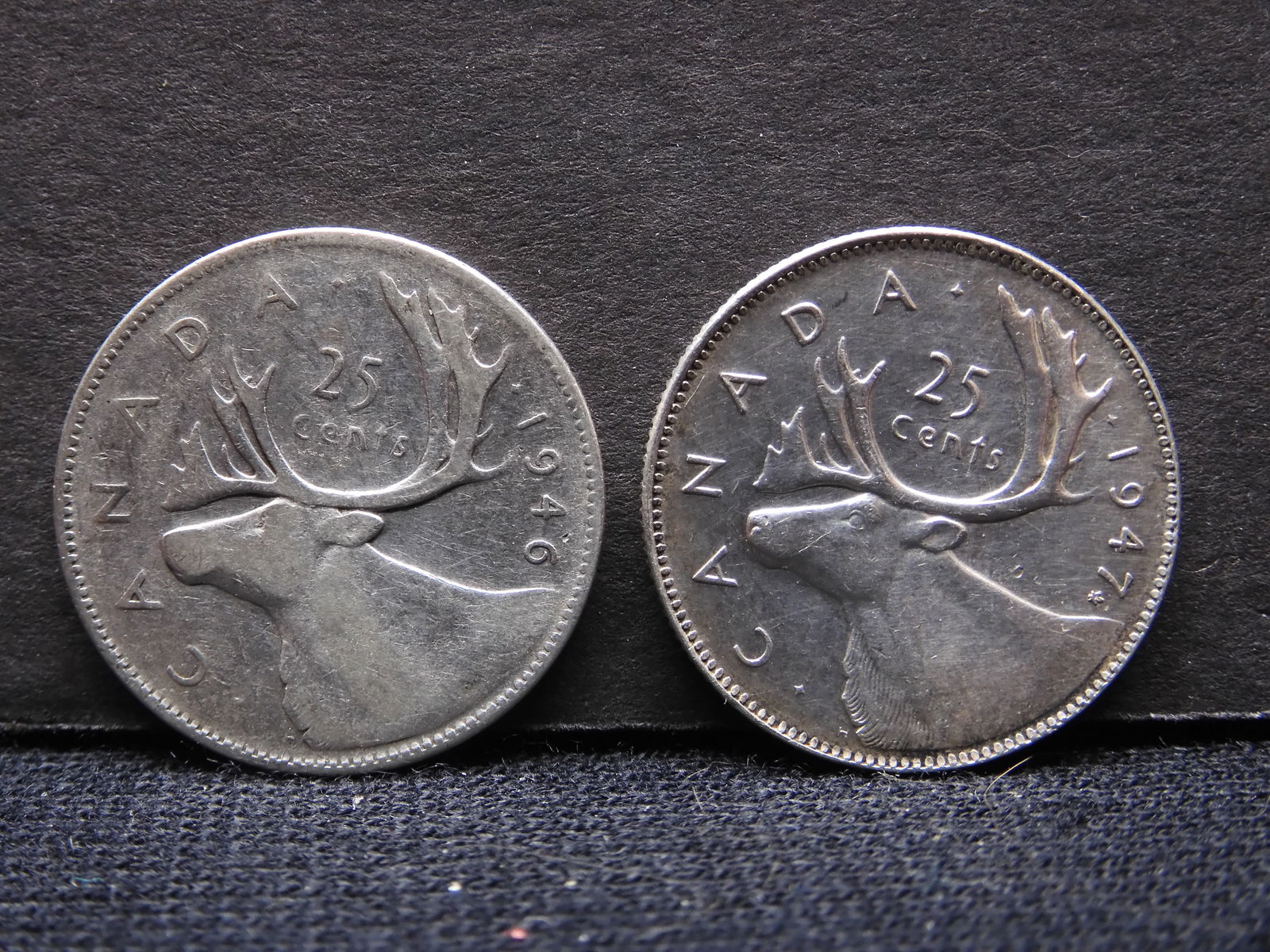 1946 & 1947 Maple Leaf Canadian Quarters, .800 Silver (1 of 2)