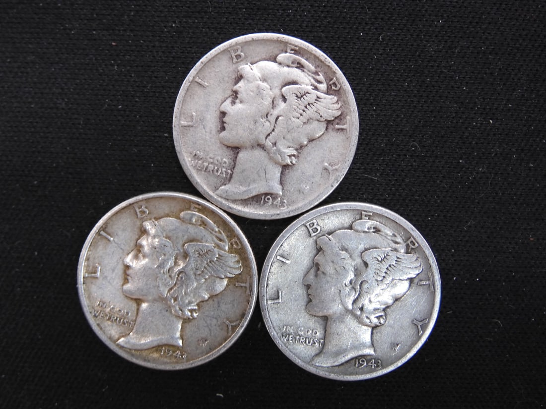 1943-P+D+S Mercury Dimes: 1943-P+D+S Mercury Dimes