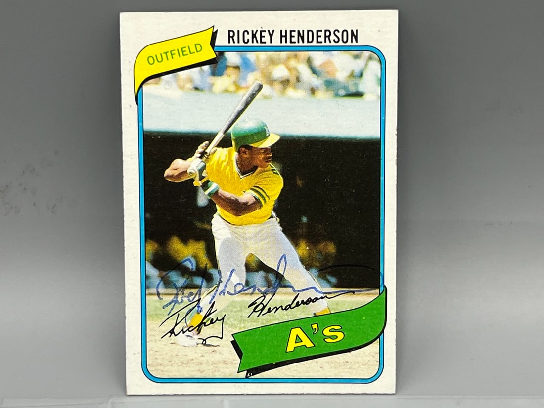 1980 Topps Rickey Henderson Autographed Rookie Card #482 - Beckett Authentication sticker on back (1 of 3)