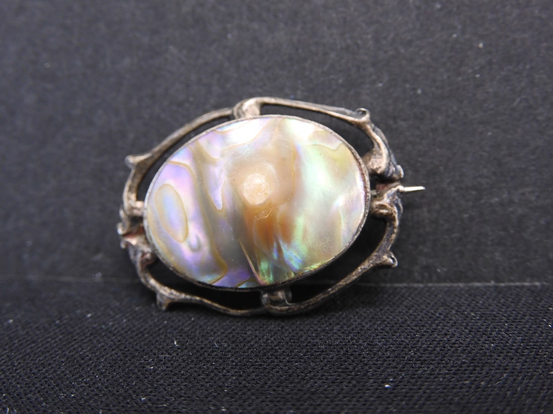 Sterling Silver Antique Nouveau Abalone Brooch: Sterling Silver Antique Nouveau Abalone Brooch