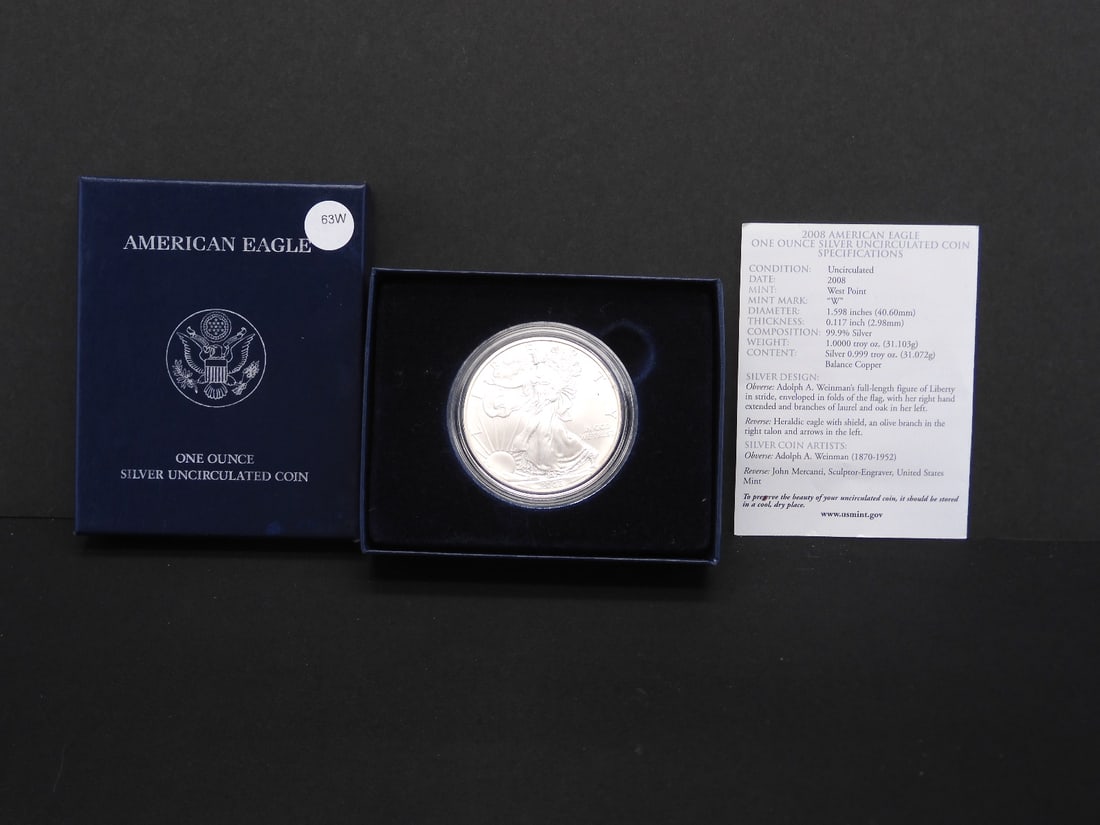 2008-W ASE One Ounce UNC Coin in OGP with COA: 2008-W ASE One Ounce UNC Coin in OGP with COA