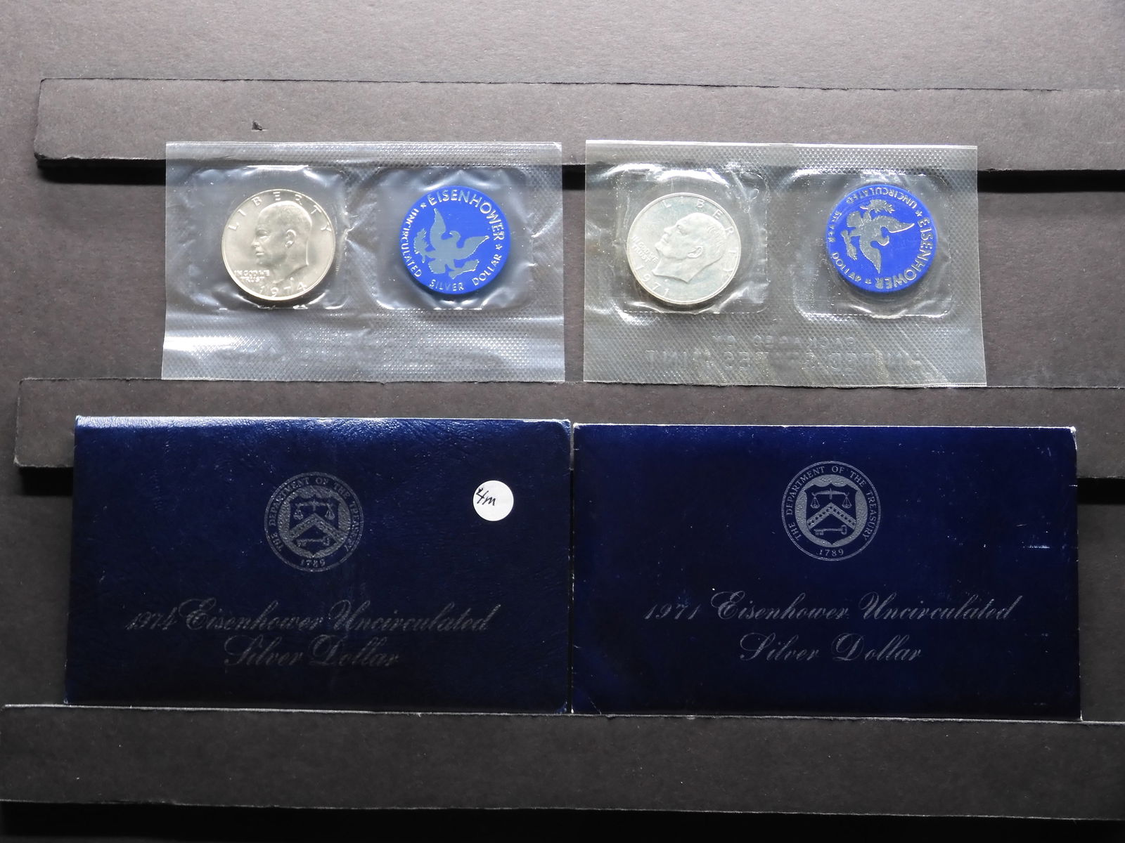 1971-S 1974-S Eisenhower Uncirculated Silver Dollars In Original Government "Blue Envelope" (1 of 5)